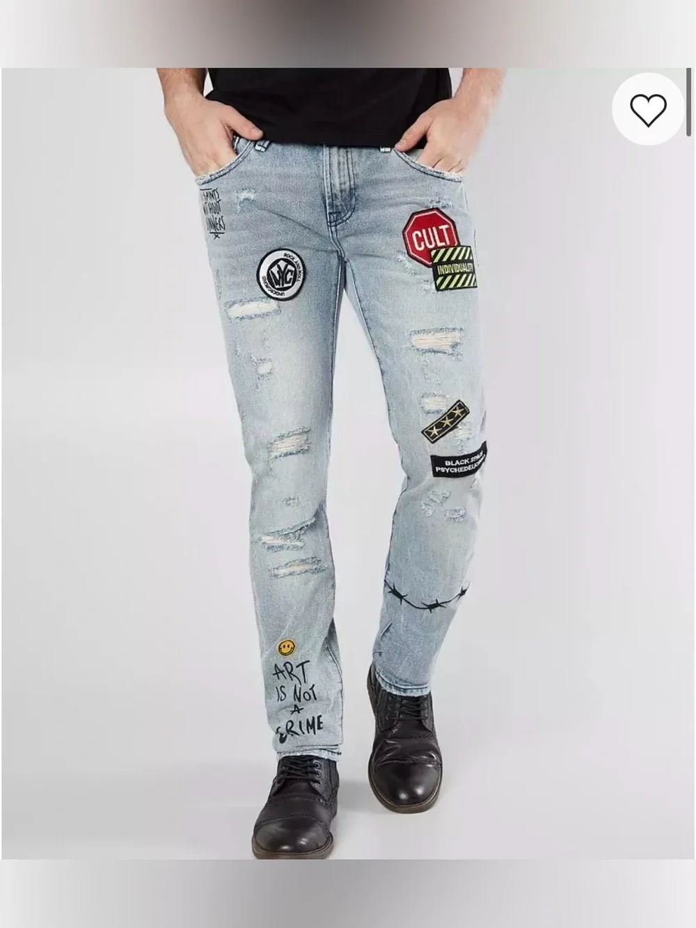 Cult of Individuality Slim Distressed Patchwork Rocker Grunge Men's Jeans 36x33